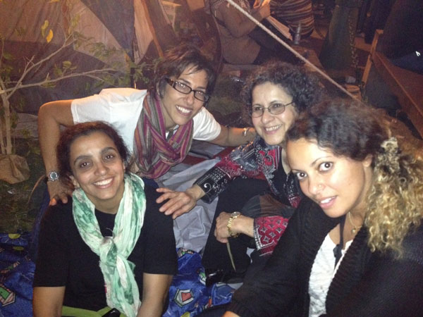 Nadine Naber (second from left) gathers with Egyptian activists at a demonstration in Tahrir Square on Dec. 1, 2012. (Photo courtesy of Nadine Naber)