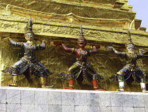 Ashline Hermiz found these colorful statues of yakshas, a type of nature-spirit in Thai Buddhism, at a temple in Bangkok.