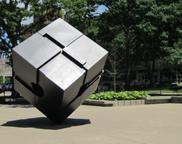 The Cube sculpture outside of Michigan's LSA building