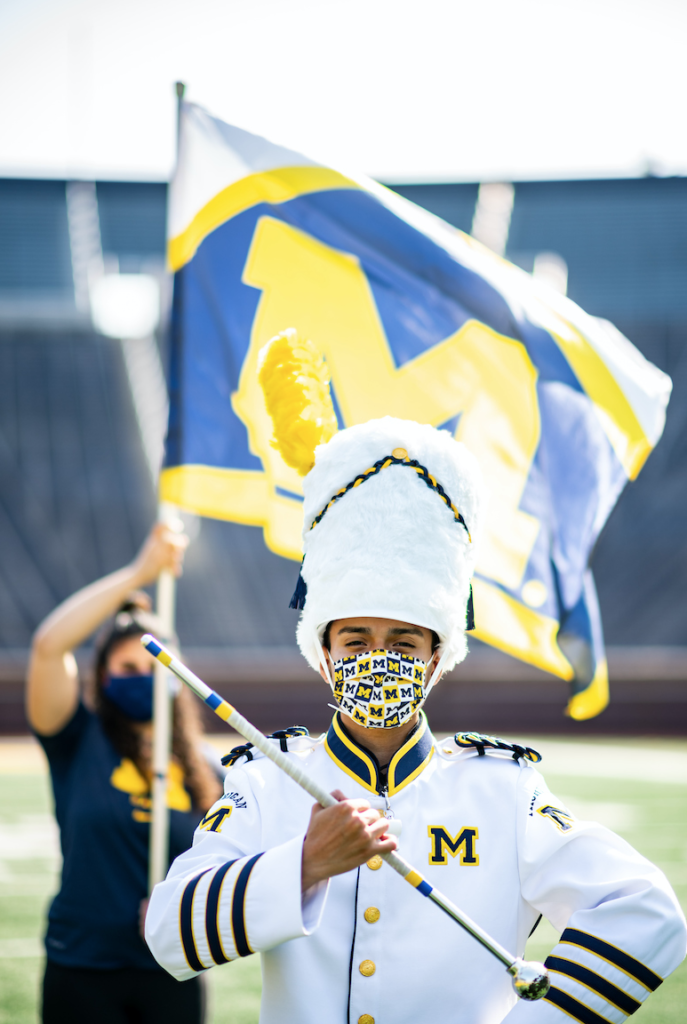 Walter Aguilar is the 56th drum major of the Michigan Marching Band. Photo by Eric Bronson/Michigan Photography. 